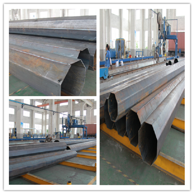 169KV Galvanized Steel Power Distribution Poles With Cross Arm 12 Side 2