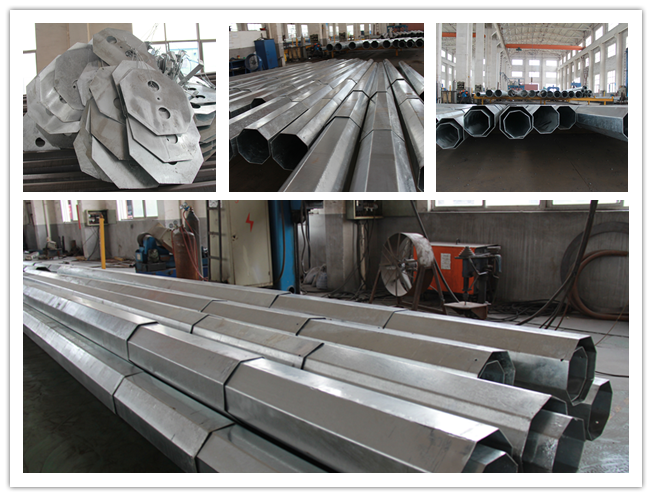 Galvanized Electrical Transmission Line on Self - Supported Polygonal Steel Poles 0