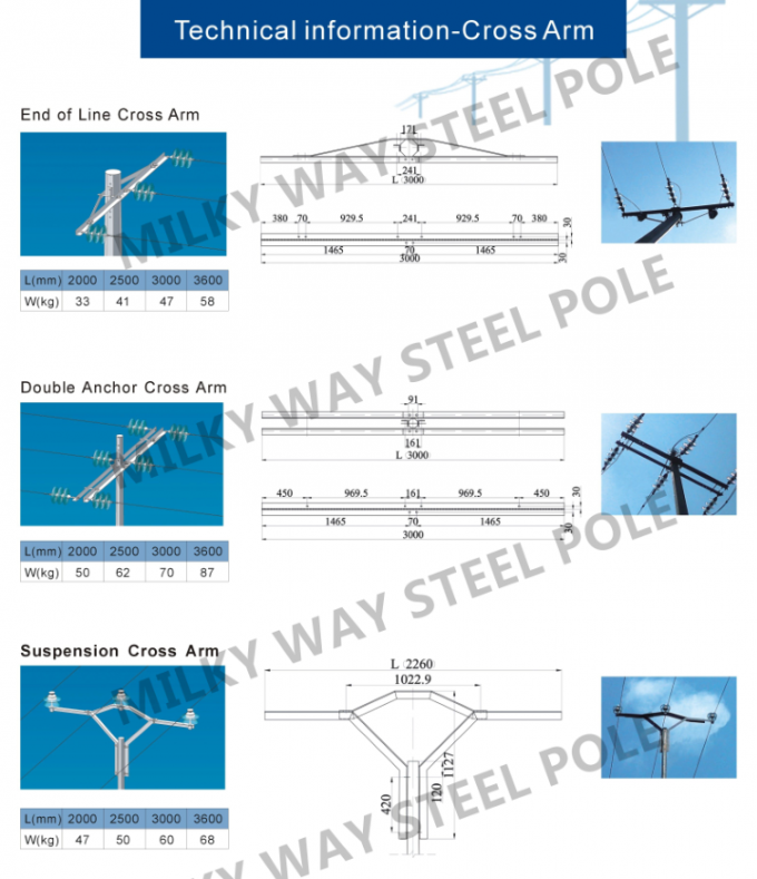 Professional Q235 Steel Electrical Power Pole With Cross Arm For Power Accessories 1