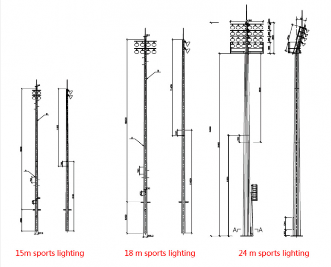 Customized 50m Polygonal Stadium Football High Mast Tower Lighting Pole For Football Stadium with 40 Lights 2